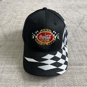 Coca-Cola Coke Racing Stripes Speedway Club Adult Black Adjustable Velcro Hat